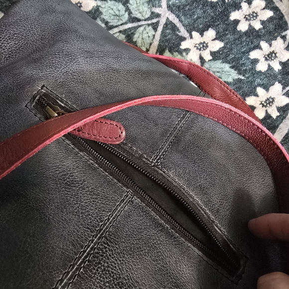 Myra LEATHER BAG -Navy Leather Messenger Bag with Burgundy Accents - Picture 5 of 5